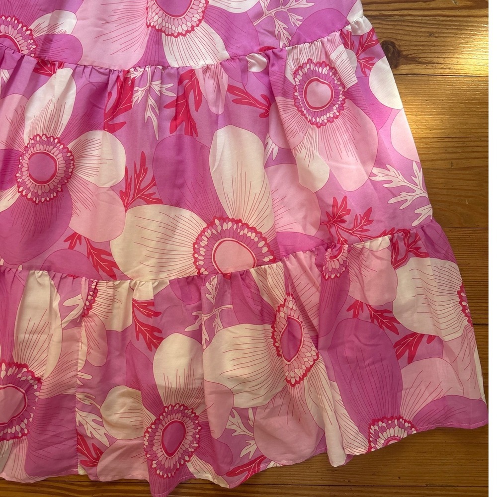 J.Marie One Shoulder Floral Maxi Dress Pink White Tiered SIZE M - Picture 2 of 7